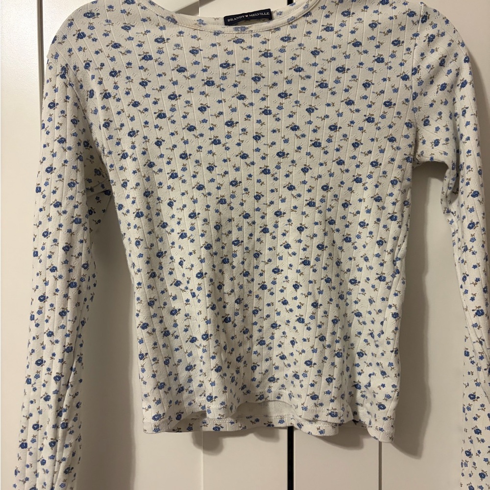 Brandy Melville Long Sleeve Top - Blue and White Floral